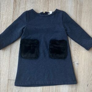 Crewcuts Navy Dress with Faux Fur Pockets 2-3T
